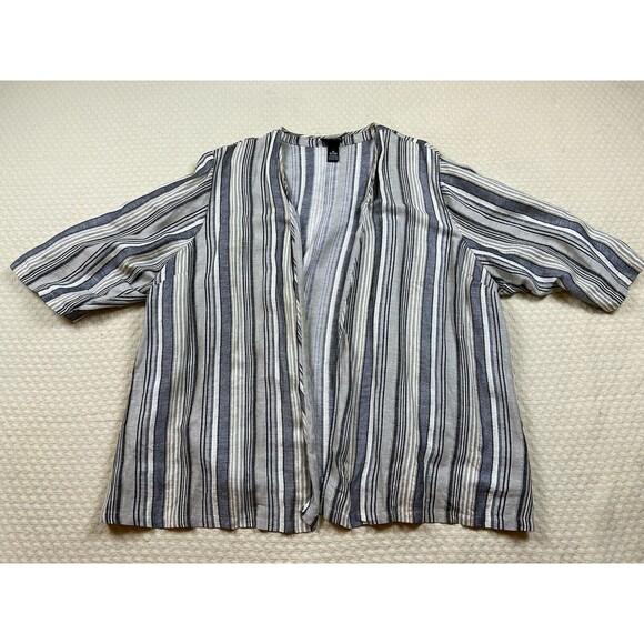 Maggie Barnes Open Cardigan Linen Blend Striped Beach Lagenlook | Womens Size 3X - Picture 2 of 10